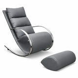 Modern Grey Rocking Chair with Ottoman – PU Leather & Chrome
