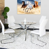 Round Dining Table Chrome Legs and Tempered Glass Top.