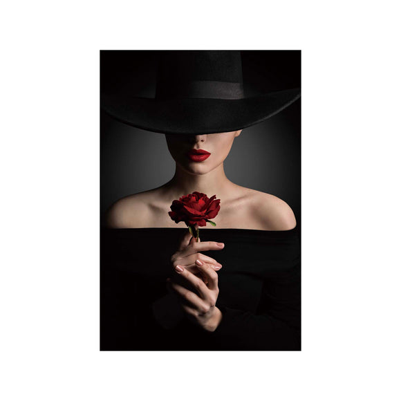 Tempered Glass Art - Women with Red Rose Wall Art Decor