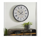 Round Rustic Black Iron and Wood Antique Roman Numeral Wall Clock