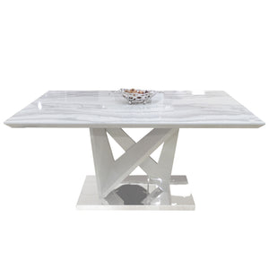 Rectangular Dining Table with Grey High Gloss and Chrome Base