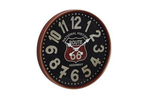 Round Rustic Black/Mahogany Brown/White/Red Wall Clock