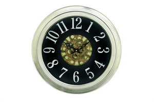 Metal Wall Clock 18"D, Silver, Black and White