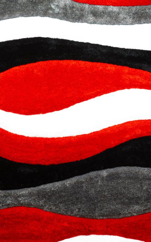 Modern Red and Grey Wavy Area Rug