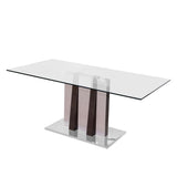 Rectangular Dining Table Dark Brown High Gloss with Stainless Steel Base and Tempered Glass.