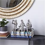 Silver Ceramic Traditional Musician Sculpture, Set of 3 4"W, 9"H - Home Decor