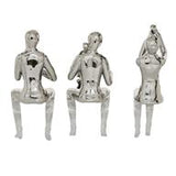 Silver Ceramic Traditional Musician Sculpture, Set of 3 4"W, 9"H - Home Decor
