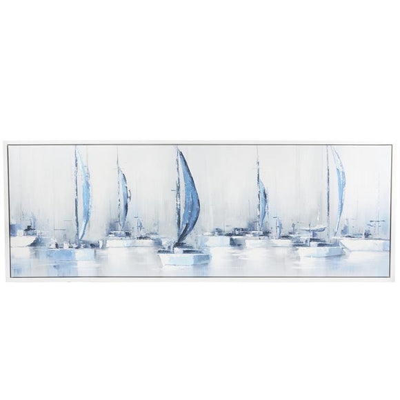 Canvas Art - Blue Sail Boat Framed Wall Art Decor