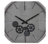 Round Black And Grey Metal Wall Clock With Functioning Gear Center
