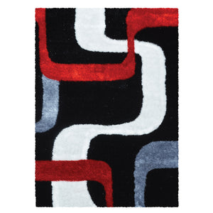 Geometric Modern Red and Black Shaggy Rug