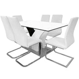 Rectangular Dining Table Black and White High Gloss and stainless Steel Base with Tempered Glass Top
