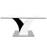Rectangular Dining Table Black and White High Gloss and stainless Steel Base with Tempered Glass Top