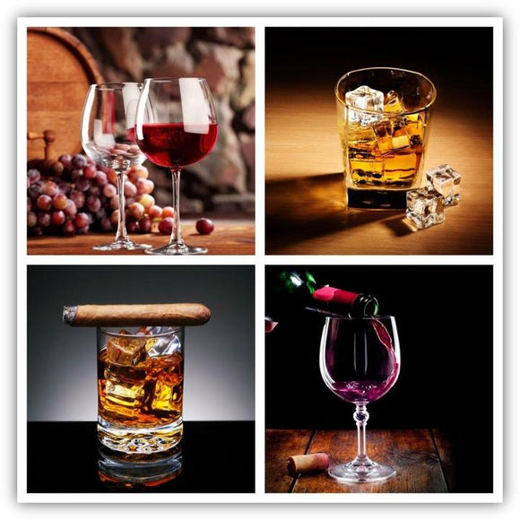 Tempered Glass Art - 4PC Whiskey & Wine Wall Art Decor