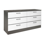 White & Grey Wood Veneer - 6 Drawers Dresser