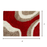 Geometric Modern Red Waves Rug