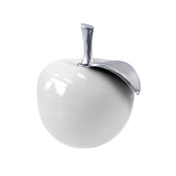 9" Ceramic White Apple with Aluminum Polished Leaf - Home Decor