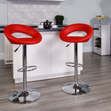 Red Faux Leather Swivel Seat Adjustable Barstool Set of 2
