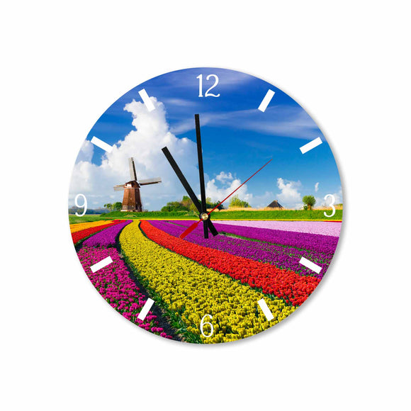 Amsterdam Tulips Fields Round/Square Acrylic Wall Clock