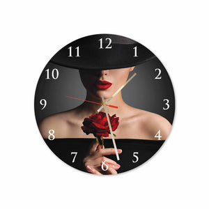 Women with Rose Round Acrylic Wall Clock