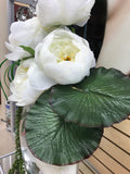 Artificial White Roses Arrangement with Glass Vase - Floral & Greenery