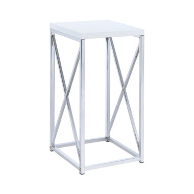 Contemporary Glossy White and Chrome Accent Table