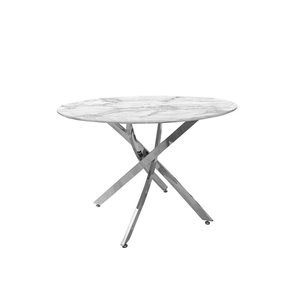 Round Dining Table Marble Finish Top with Chrome Legs