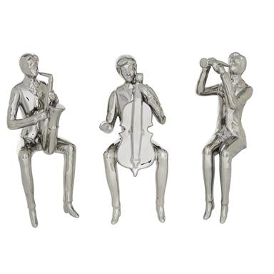 Silver Ceramic Traditional Musician Sculpture, Set of 3 4