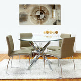 Round Dining Table Chrome Legs and Tempered Glass Top.