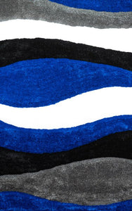 Modern Blue and Grey Wavy Area Rug