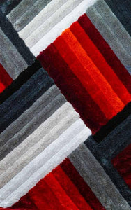 Modern Red and Grey Striped Area Rug