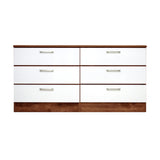 Walnut Veneer and White -  6 Drawers Dresser