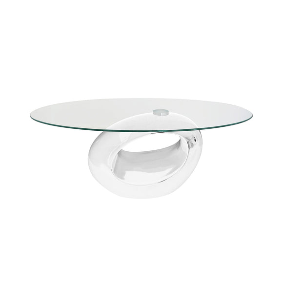 Oval White Coffee Table with Tempered Glass