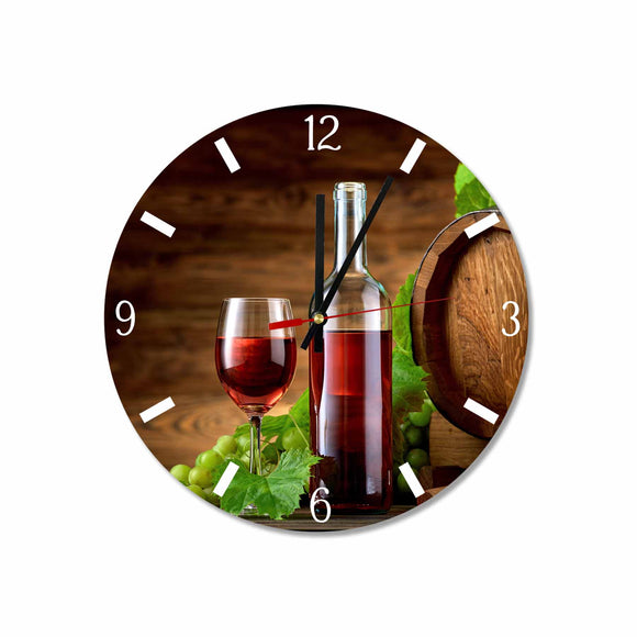 Oak Wine Keg, Glass & Bottle Round Acrylic Wall Clock