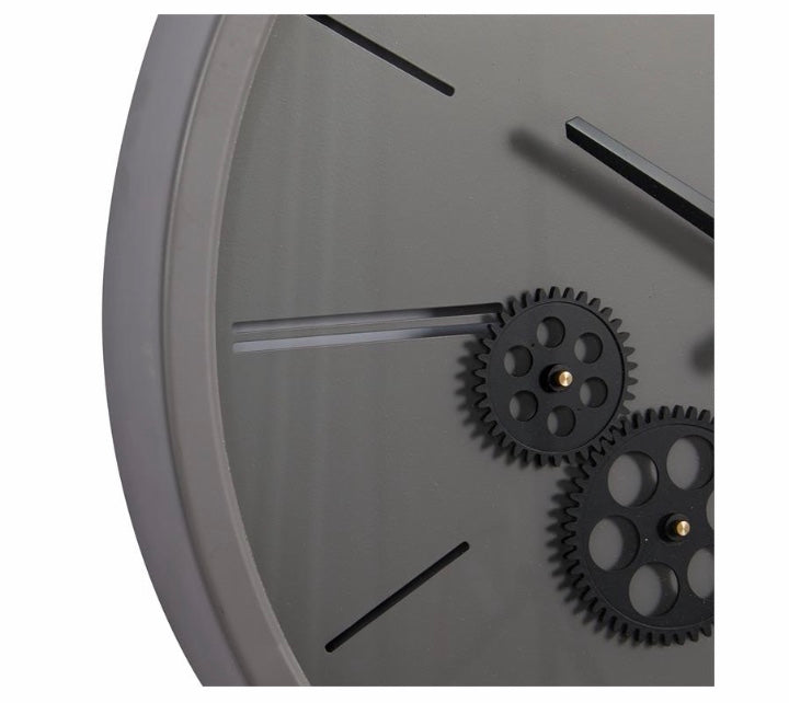 Shop Round Black And Grey Metal Wall Clock With Functioning Gear ...
