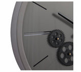 Round Black And Grey Metal Wall Clock With Functioning Gear Center
