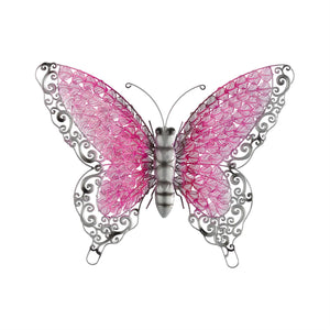 Metal Art - Pink Metal Eclectic Butterfly Wall Decor - 21" x 3" x 16"