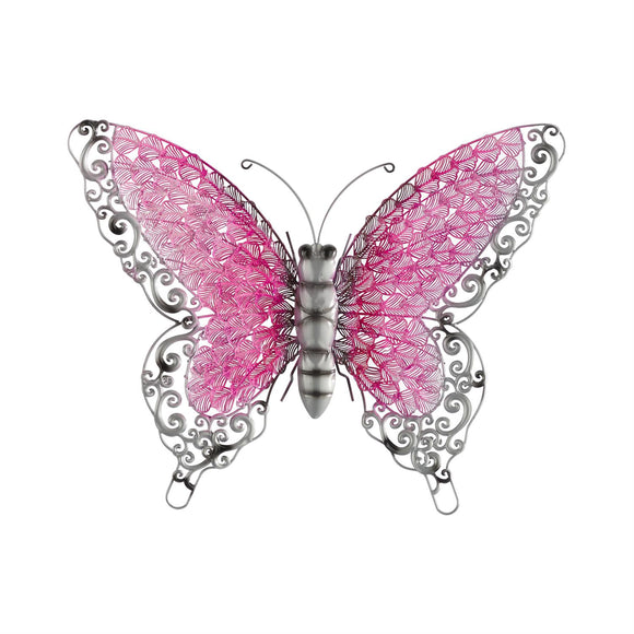 Metal Art - Pink Metal Eclectic Butterfly Wall Decor - 21