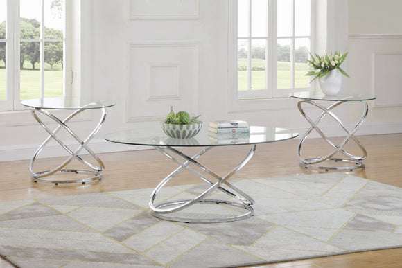 3-Piece Occasional Set Chrome And Clear Coffee Table Set Furniture