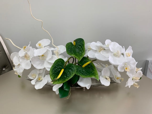 Orchids Artificial Arrangement in Silver Tray - Floral & Greenery