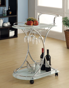 Serving Cart with 2 Frosted Glass Shelves Chrome and White