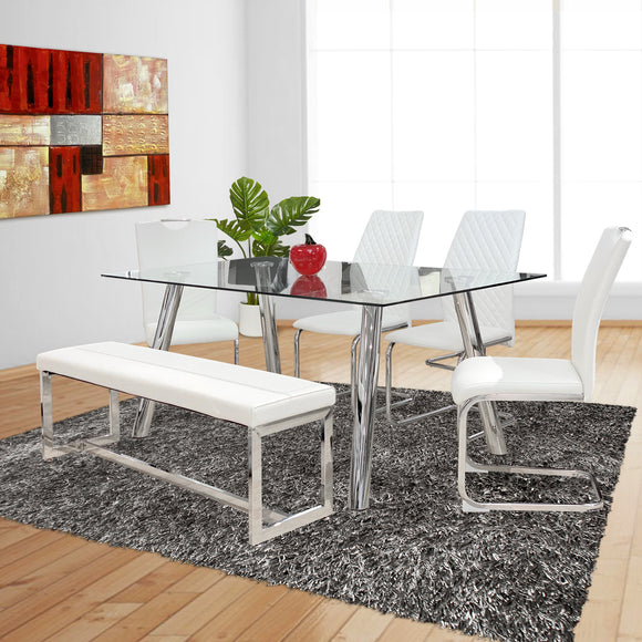 Rectangular Dining Table - Tempered Glass top with chrome legs