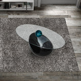 Oval Black Coffee Table with Tempered Glass