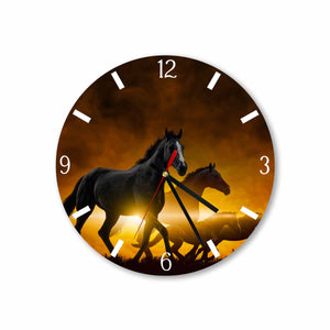 Three Horses with Gold Background Round/Square Acrylic Wall Clock