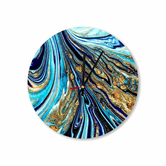 Royal Blue-Gold Abstract Paint Round/Square Acrylic Wall Clock
