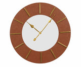 Large Round Brown Faux Leather Wall Clock with Gold Detail