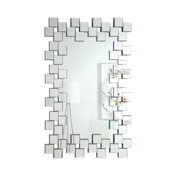 Frameless Wall Mirror With Staggered Tiles Silver - 31