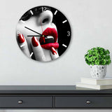 Woman Red Lips, Black & White Round Acrylic Wall Clock