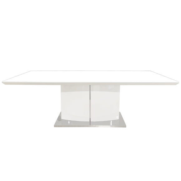 Rectangular Dining Table White High Gloss and Stainless Steel Base