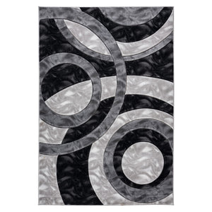 Geometric Modern Grey and Black Circles Rug