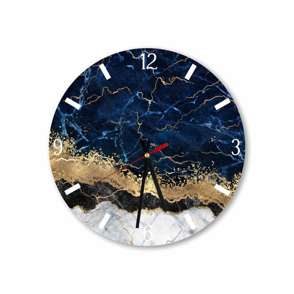 Elegant Blue, Gold Abstract Round Acrylic Wall Clock